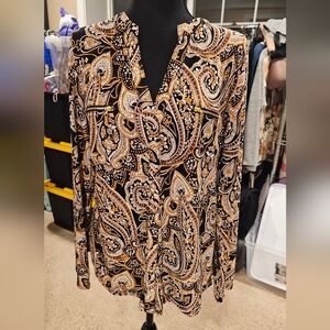 INC Paisley Print Women's Top - Black and Gold, Size L
